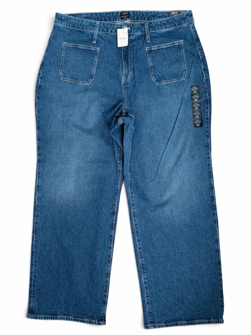 J.Crew Jeans Curvy Wide Leg Patch Pocket Jeans Sz 35 Stretch Full Length NWT